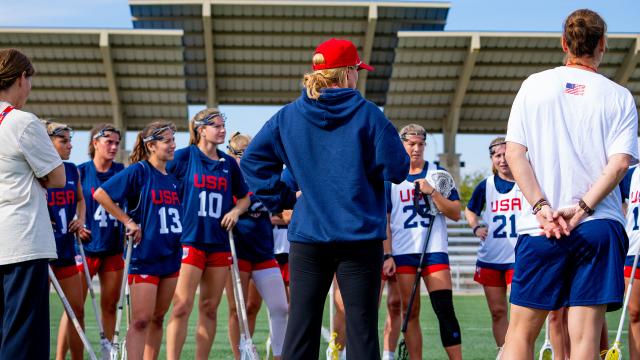 U.S. head coach Acacia Walker-Weinstein addresses the team in Austin, Texas