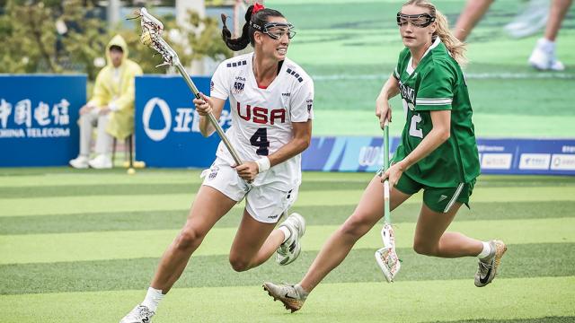Marie McCool carries the lacrosse ball against Ireland during The World Games 2025