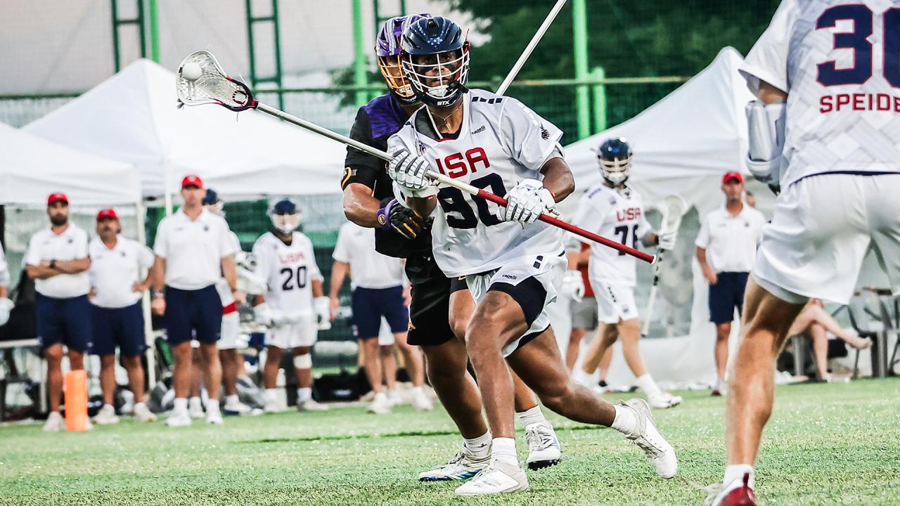 Shawn Lyght looks to pass the lacrosse ball during the 2025 World Lacrosse Men's U20 championship.