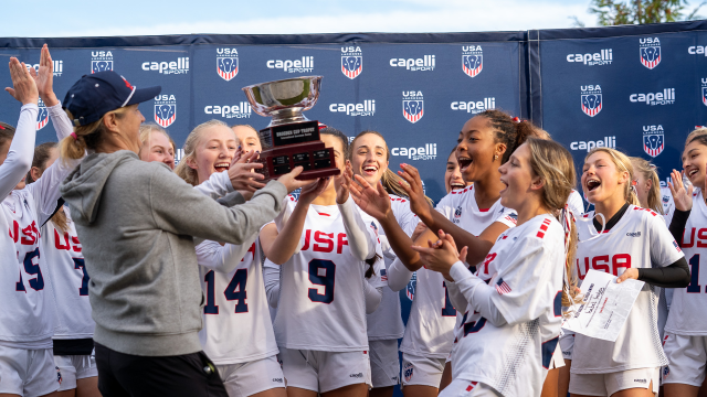 The U.S. U19 Youth National team celebrates with the Brogden Cup