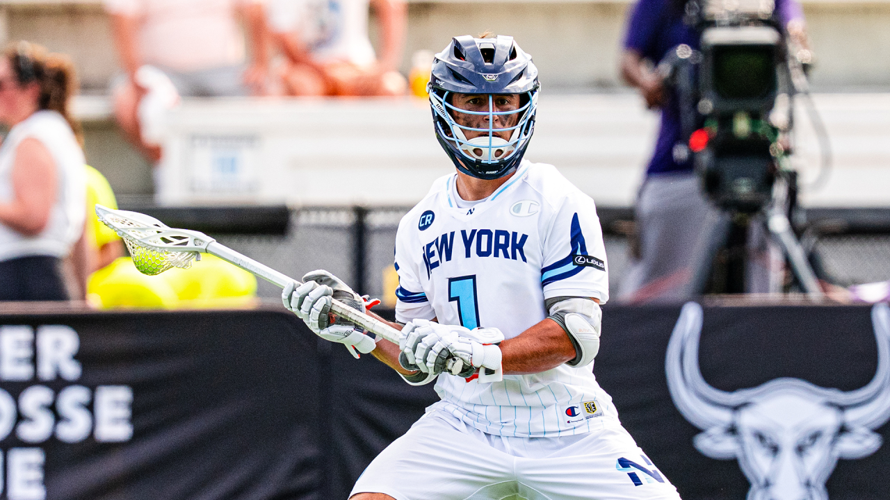 Premier Lacrosse League stock image of New York Atlas attackman Connor Shellenberger with ball in stick