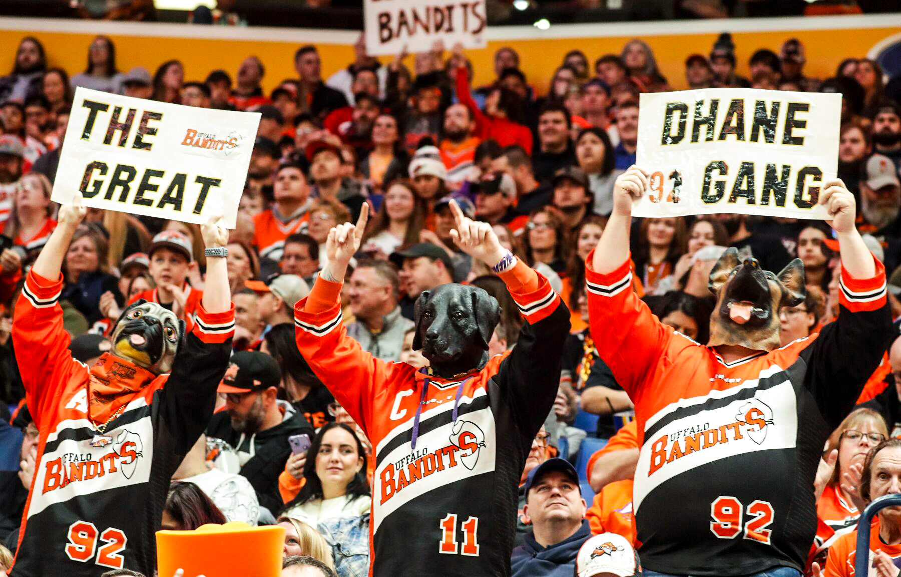 The masked fans of the Great Dhane Gang support Bandits star Dhane Smith.