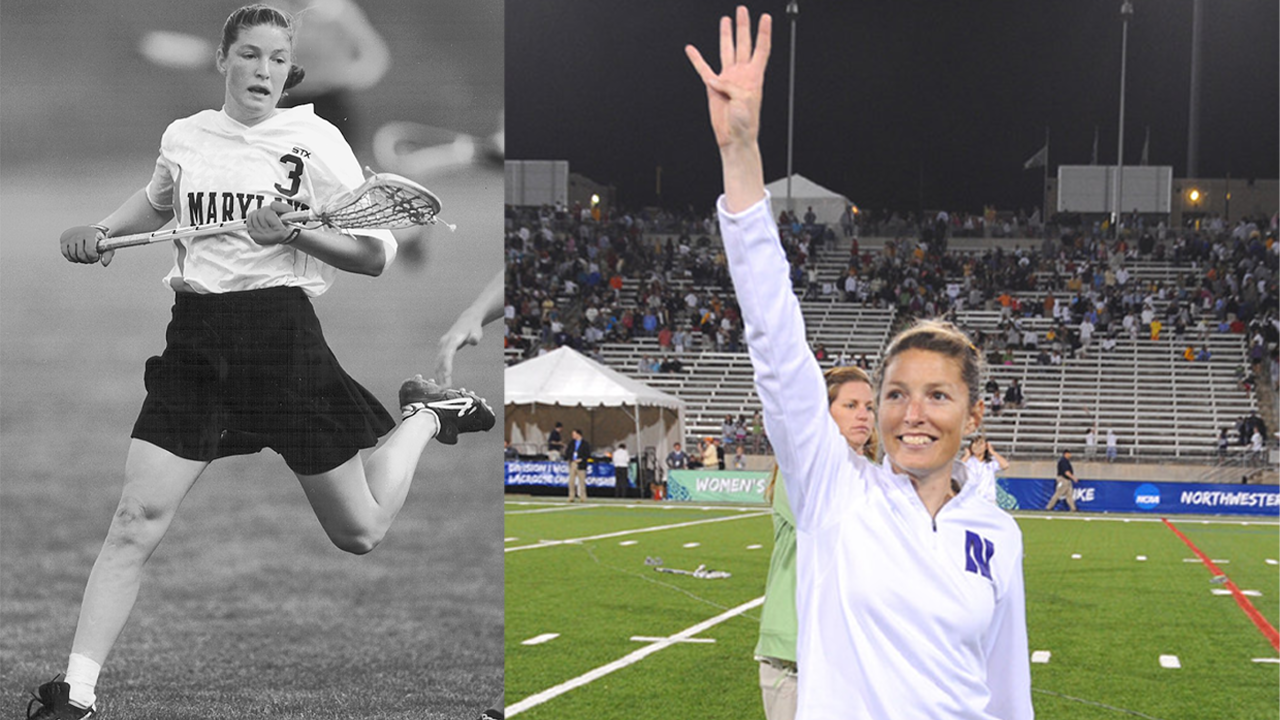 Kelly Amonte Hiller as player at Maryland and coach at Northwestern