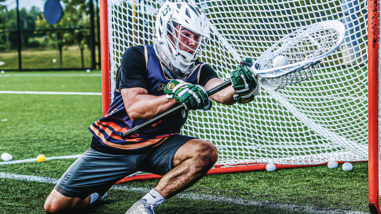 Image of goalie at Goaliesmith session performing wide lateral step progression